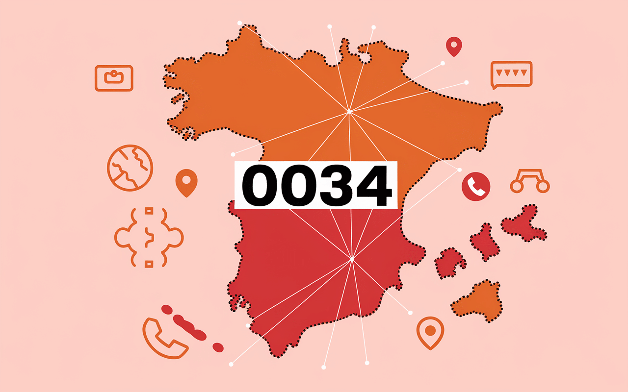 0034 indicatif de quel pays sur carte Espagne stylisée