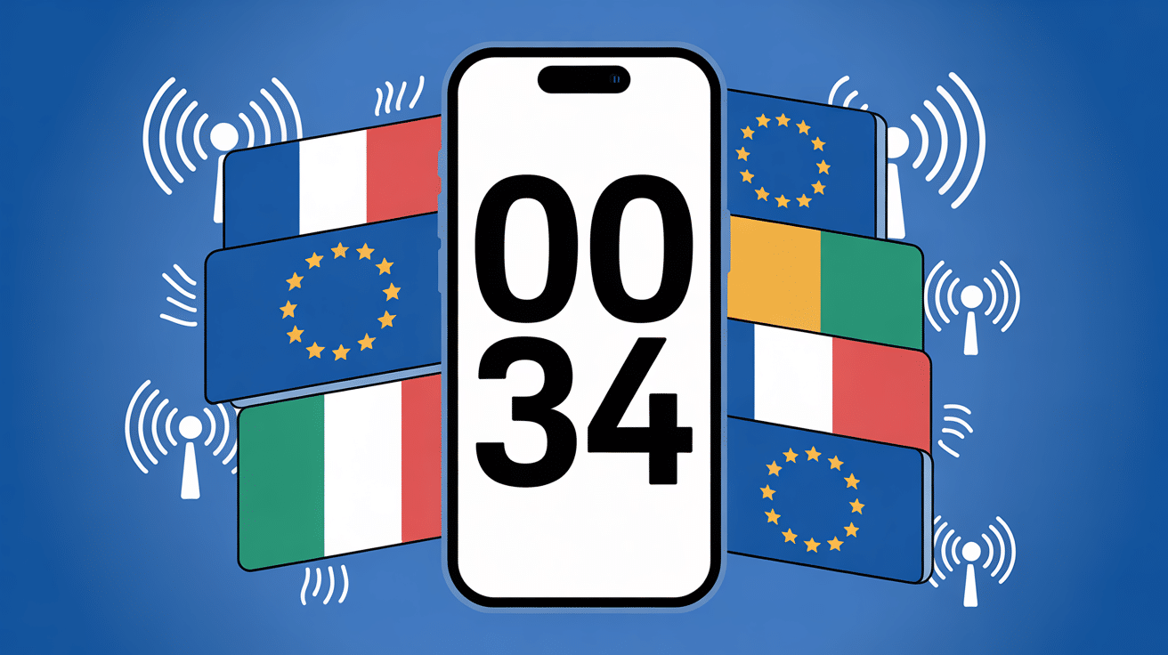 0034 indicatif de quel pays affiché sur smartphone moderne