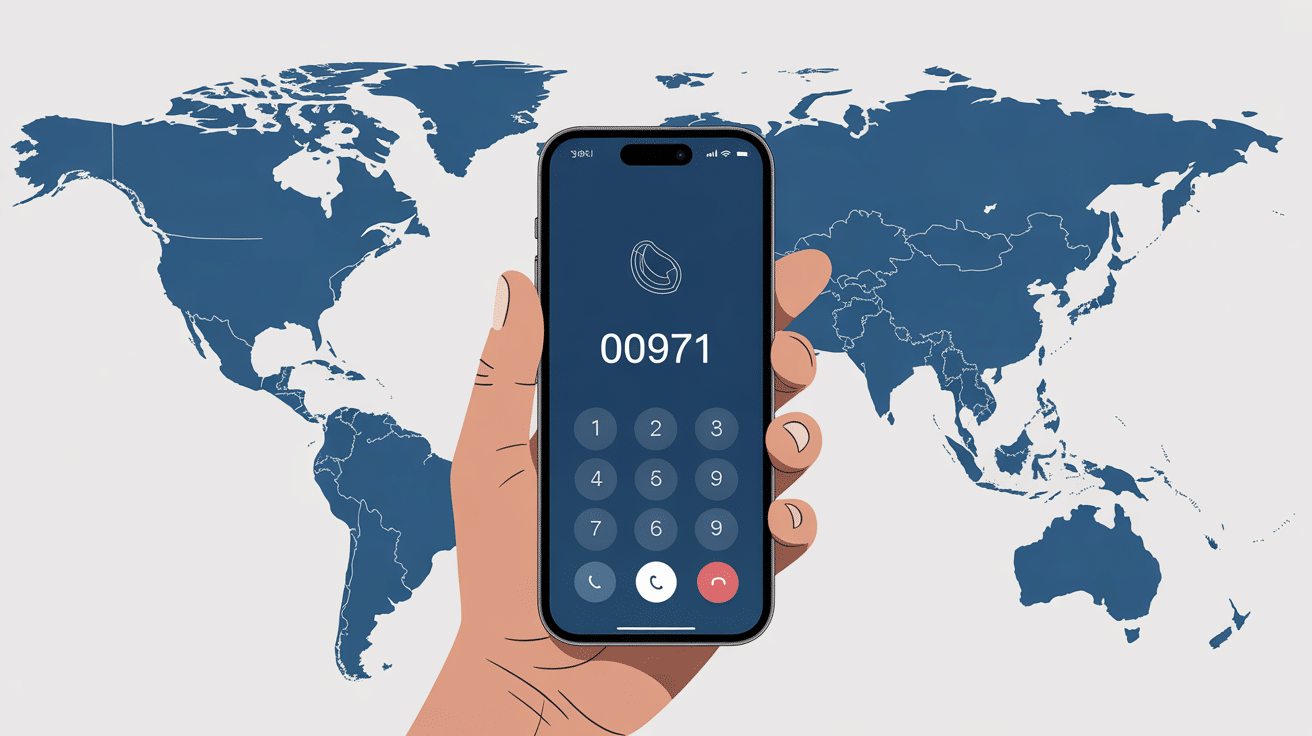 00971 indicatif de quel pays illustration smartphone et carte