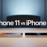 iphone 11 vs iphone 12 deux smartphones côte à côte vue design