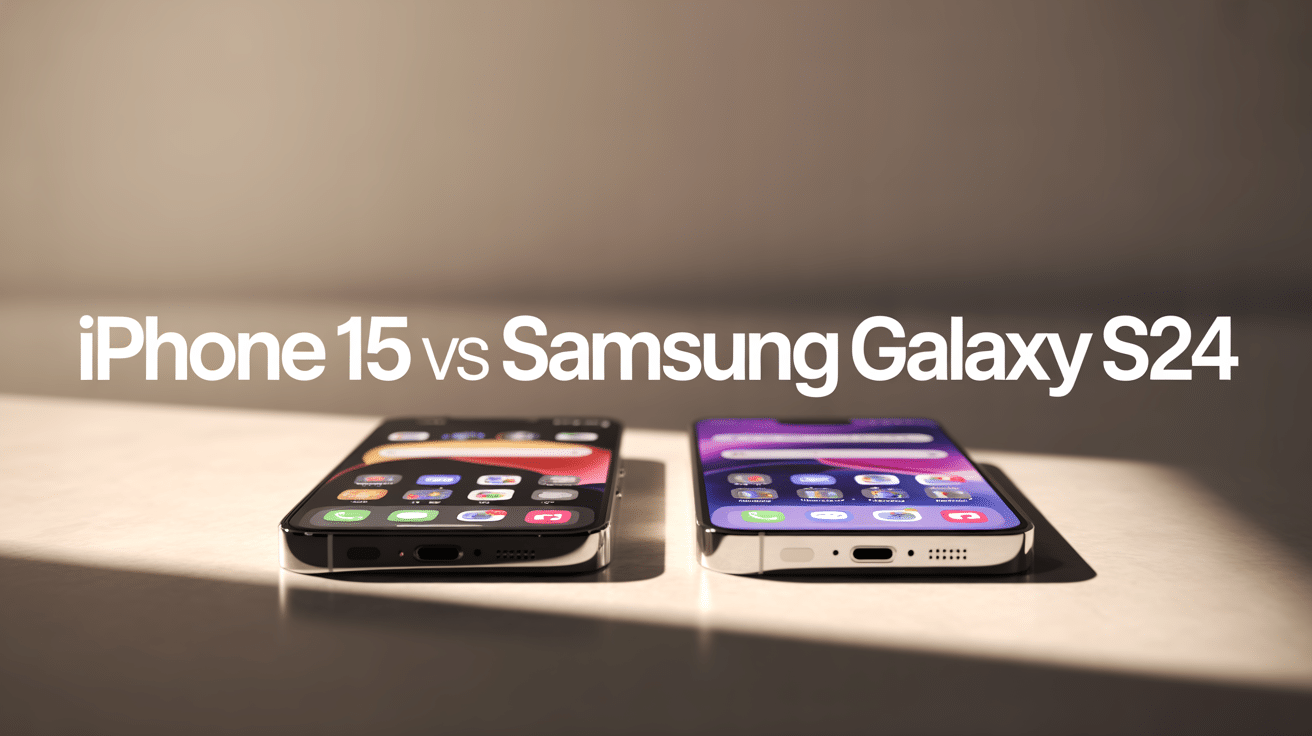 iphone 15 vs samsung s24 affichés côte à côte