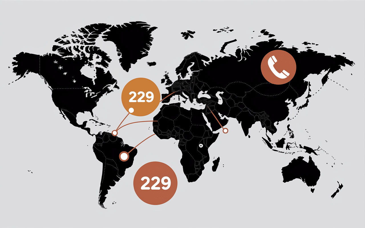 00229 indicatif de quel pays origine carte monde Afrique Ouest
