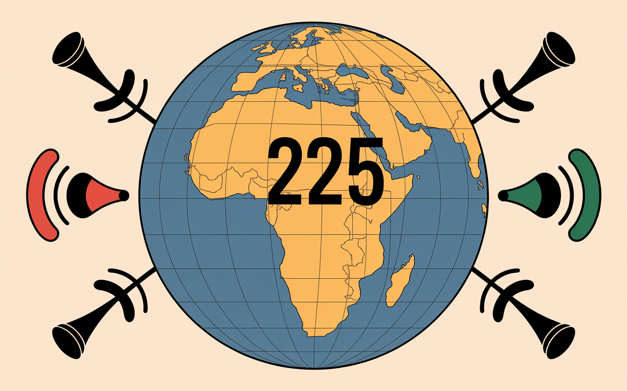 225 indicatif de quel pays carte et connexions