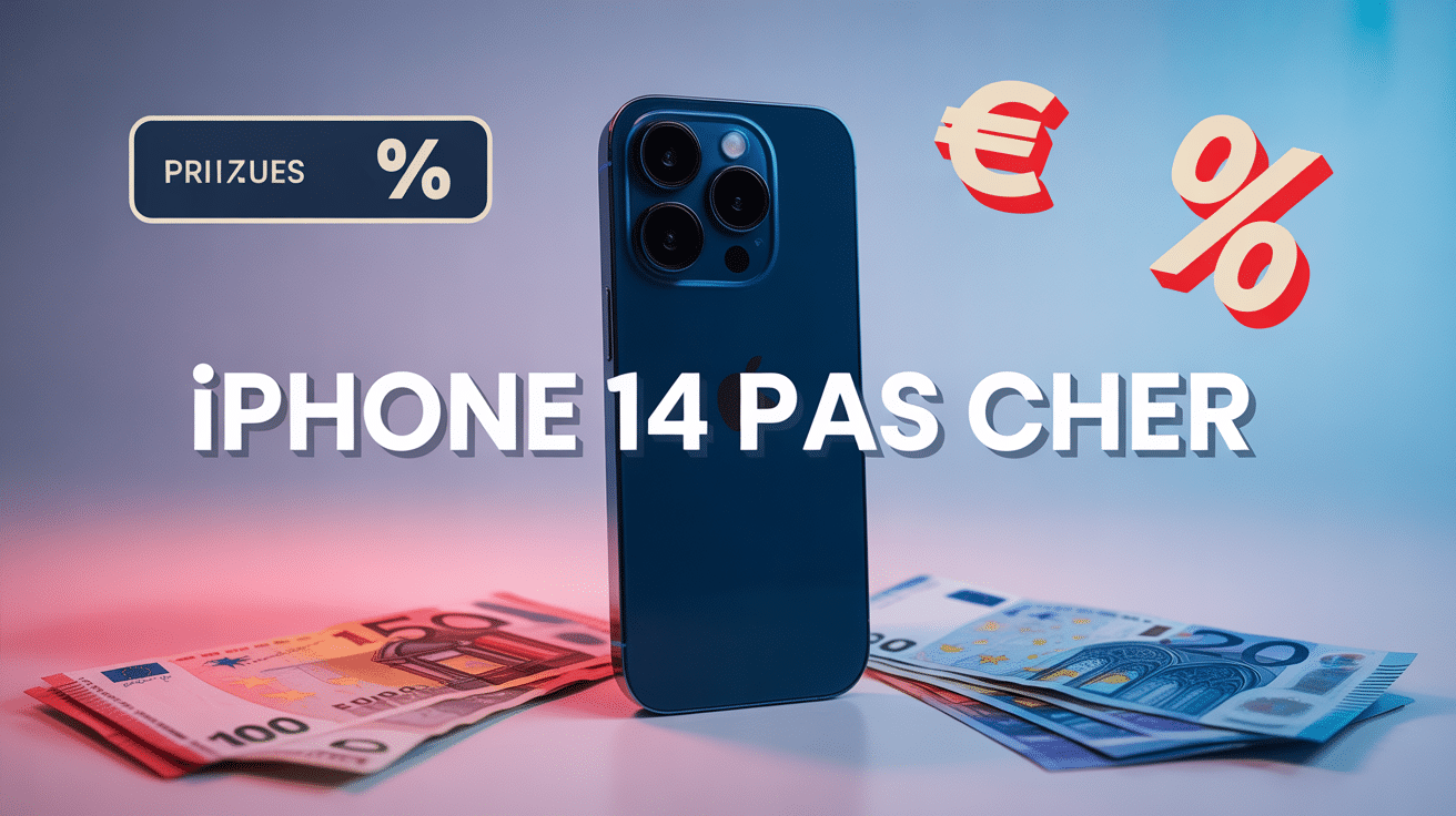 iphone 14 pas cher avec réduction sur fond blanc