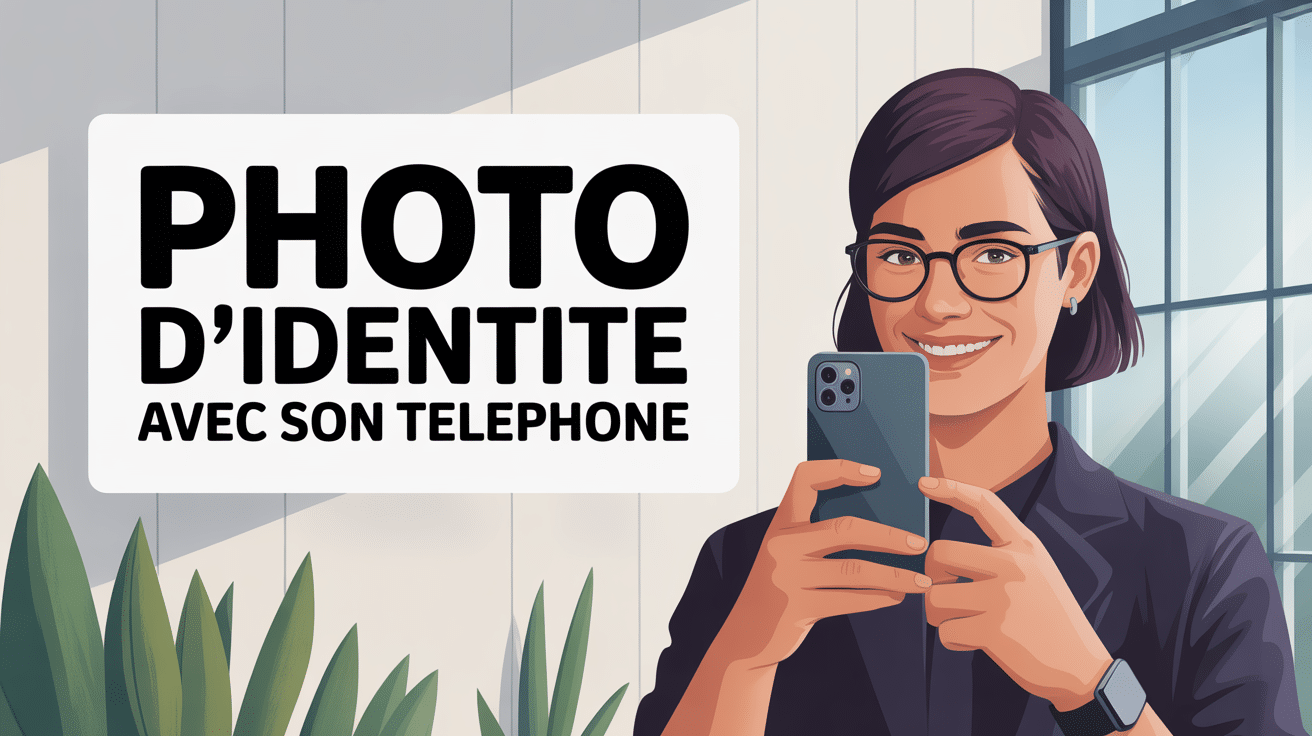 prendre une photo d identité avec son téléphone devant mur blanc