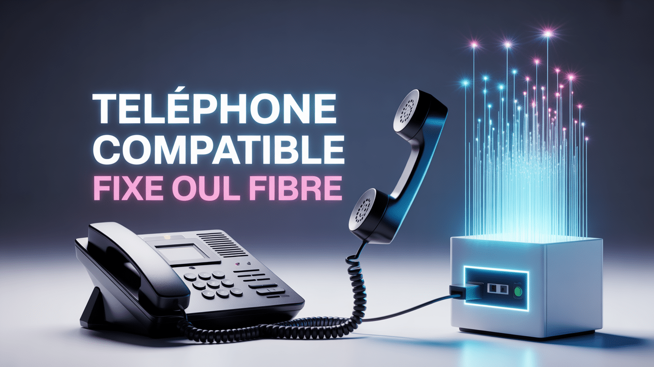 Illustration telephone fixe compatible fibre sfr branche sur box fibre