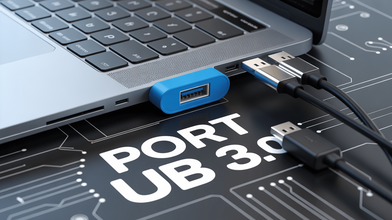 3.0 port usb bleu sur laptop argenté