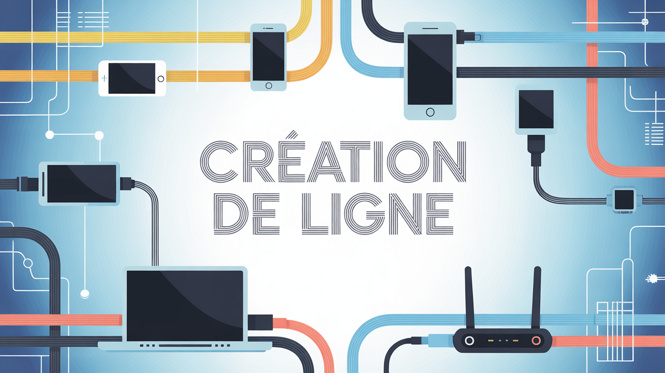 Illustration creation ligne cables et appareils connectés