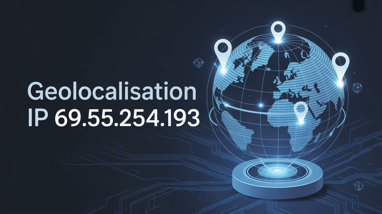 Globe stylisé montrant dans quel pays est située l'adresse IP 69.55.254.193