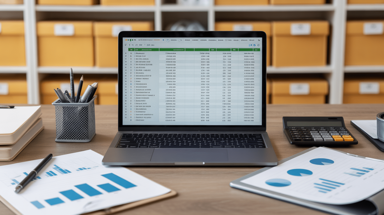 Tableur Excel gestion de stock gratuit sur bureau avec boîtes