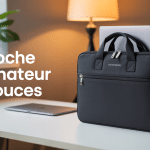 Sacoche ordinateur 13 pouces noire sur bureau