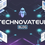 Technovateur blog avec écrans connectés et icones tech