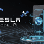 tesla model pi smartphone futuriste transparent satellites holographie
