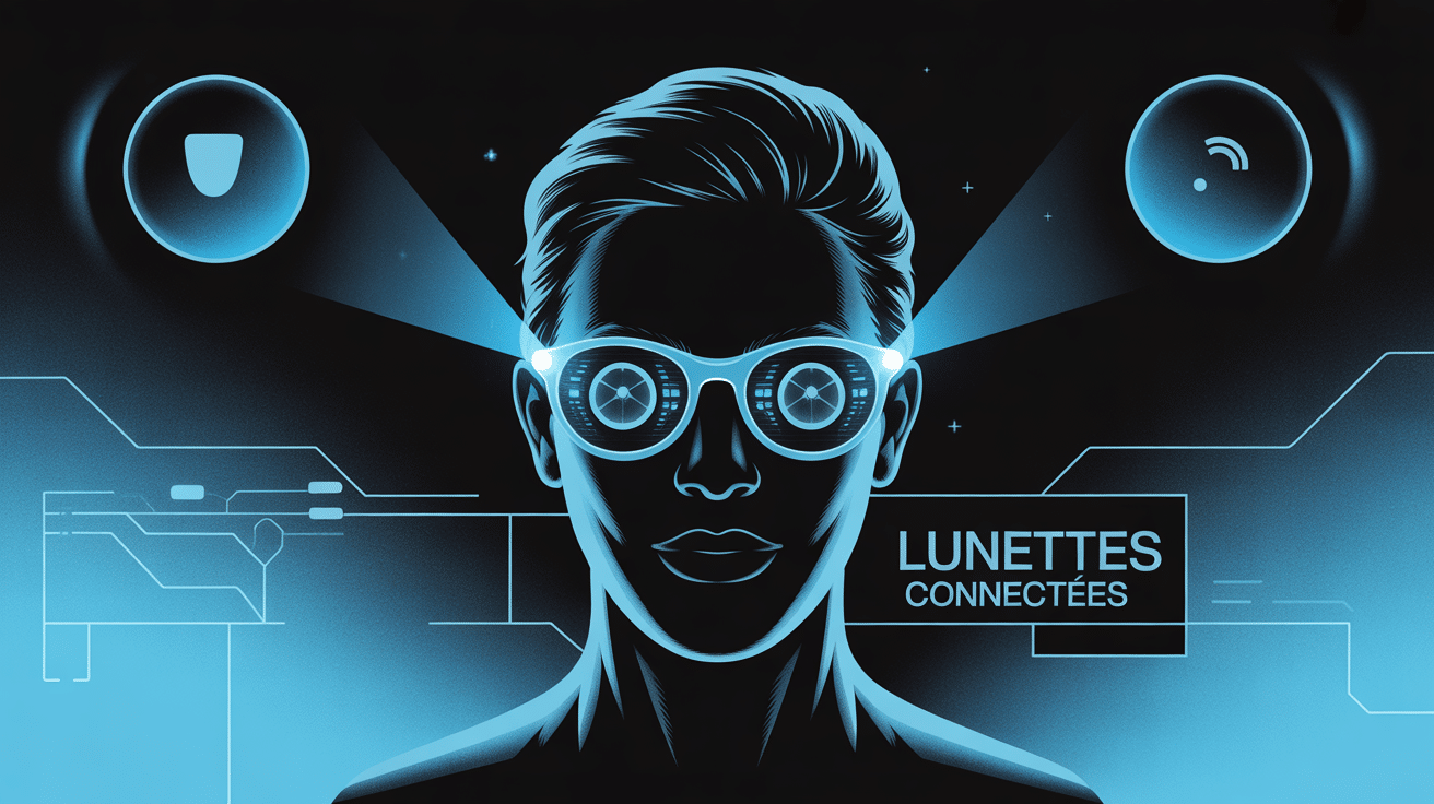 illustration lunette connectée et éléments numériques