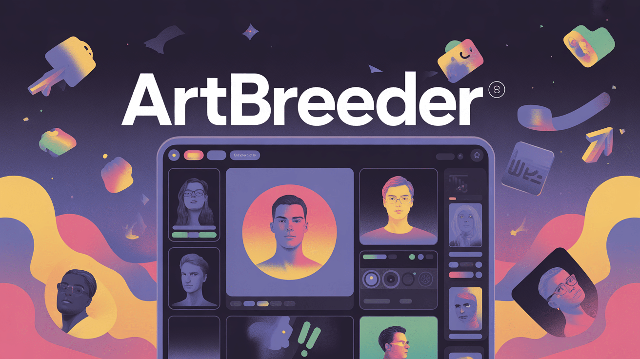 Interface Artbreeder avec visages paysages et curseurs