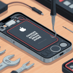 illustration stylisée changer la batterie iphone atelier et outils