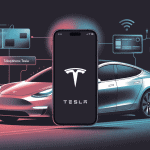 illustration téléphone tesla et voiture connectée