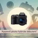 Illustration appareil photo hybride débutant moderne avec objectifs et photographe