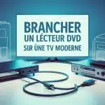 illustration brancher un lecteur DVD sur une TV moderne avec adaptateur HDMI