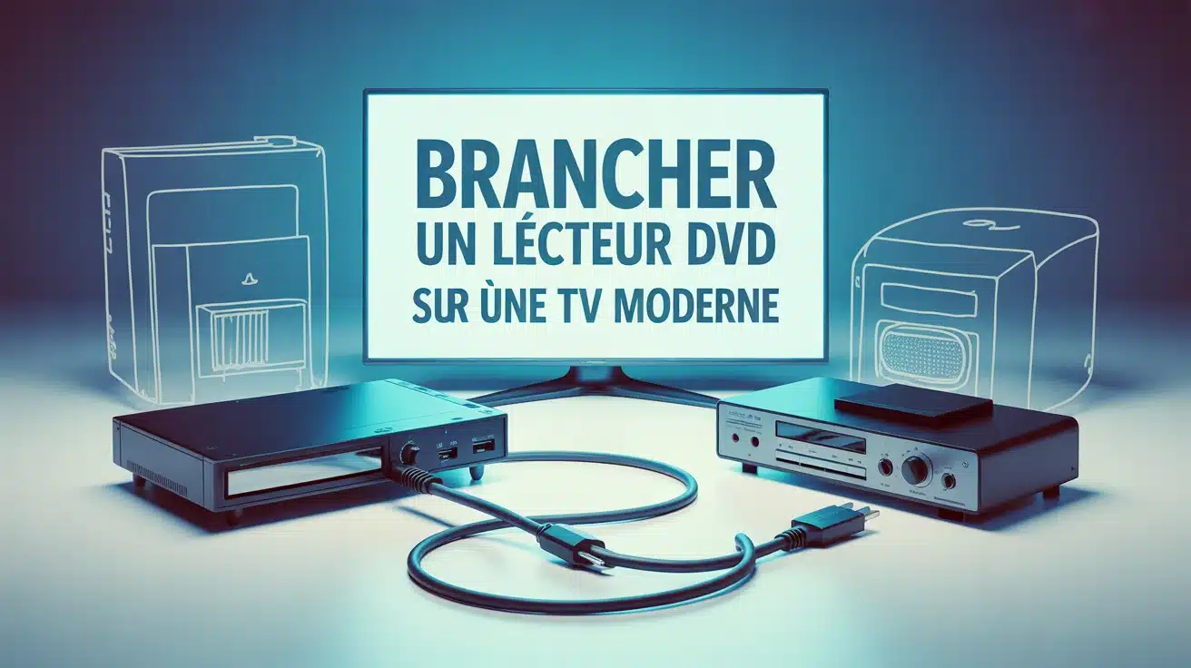 illustration brancher un lecteur DVD sur une TV moderne avec adaptateur HDMI