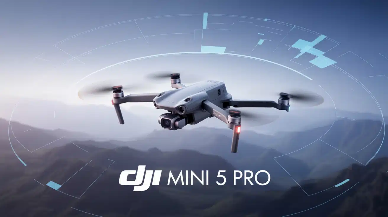 DJI Mini 5 Pro drone en vol avec capteur 1 pouce et LiDAR