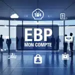 Tableau de bord digital EBP mon compte avec icônes gestion cloud sécurité