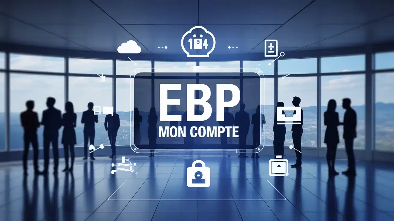 Tableau de bord digital EBP mon compte avec icônes gestion cloud sécurité