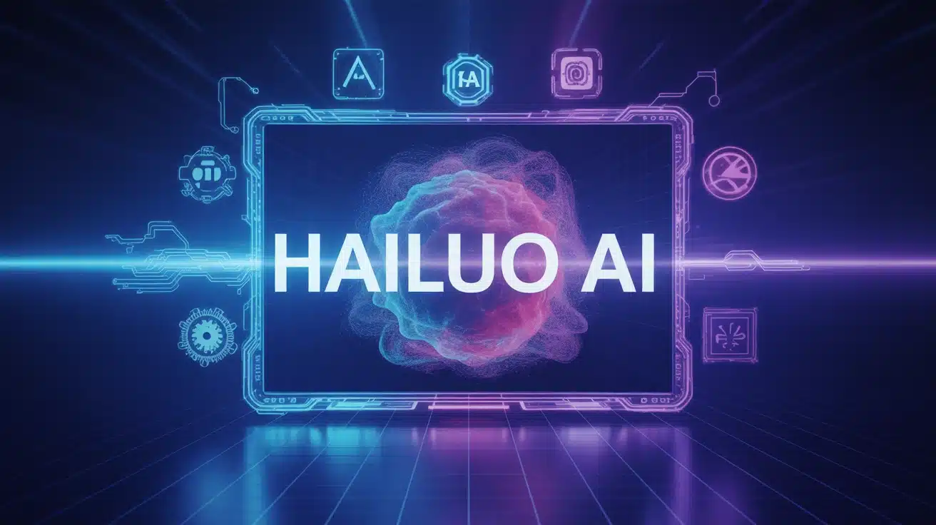 Illustration Hailuo AI écran digital futuriste