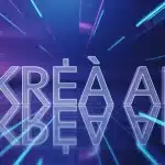 Interface futuriste Krea AI avec éléments graphiques dynamiques