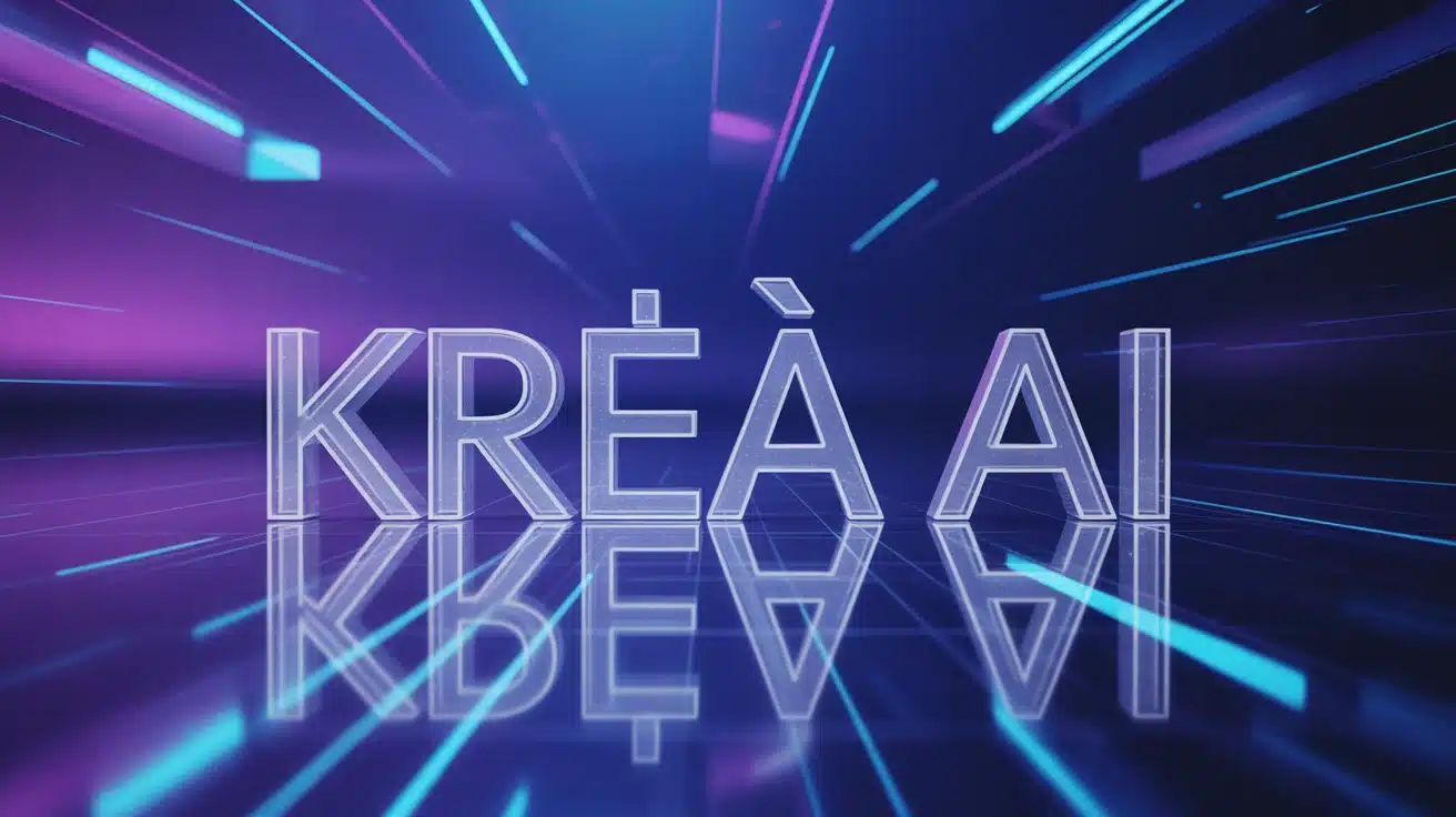 Interface futuriste Krea AI avec éléments graphiques dynamiques
