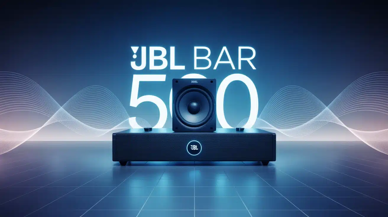 Illustration barre de son JBL Bar 500 avec caisson basses