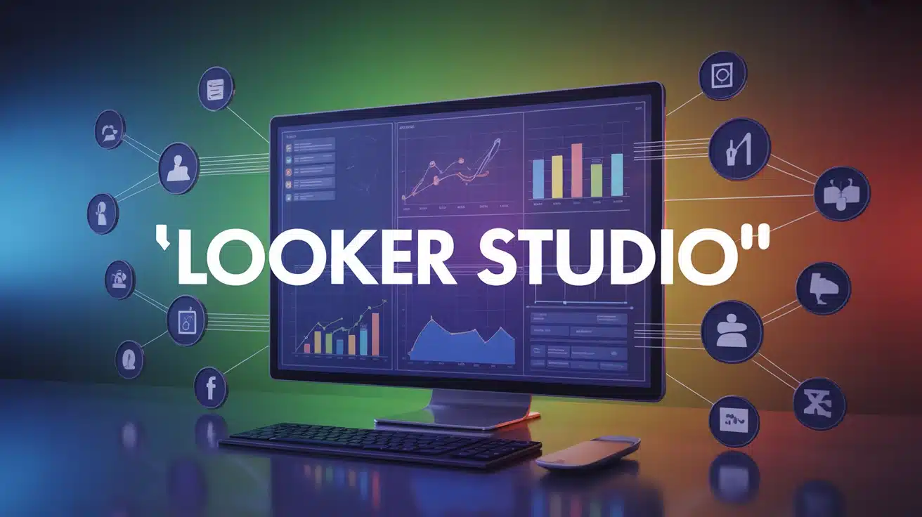Illustration Looker Studio avec graphiques et sources de données