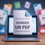 Illustration vectorielle moderne de scinder un PDF avec icônes de sécurité et productivité