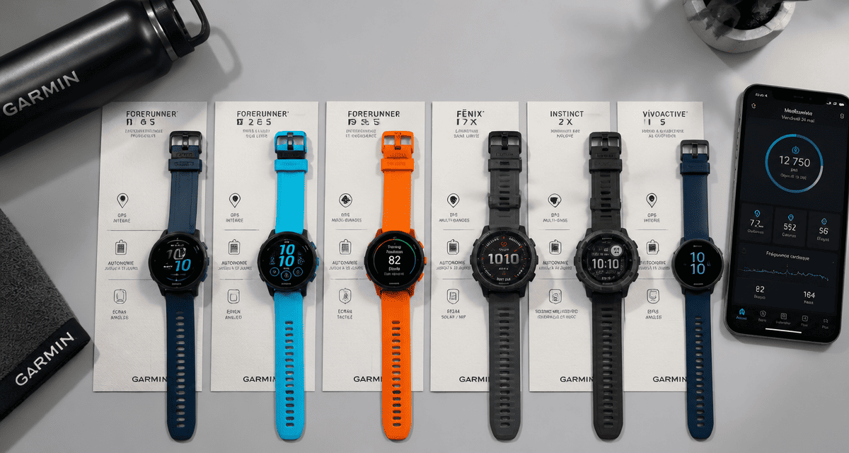 comparatif montre garmin six modèles alignés