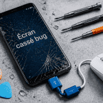 ecran cassé bug smartphone et outils réparation