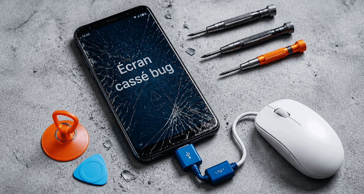 ecran cassé bug smartphone et outils réparation