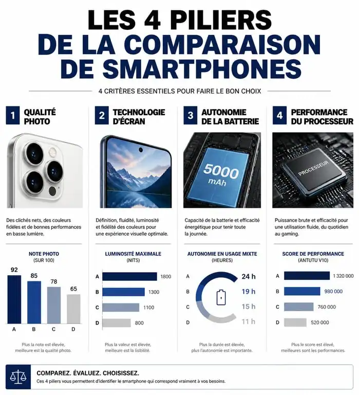 Infographie des critères de choix pour un comparatif smartphone