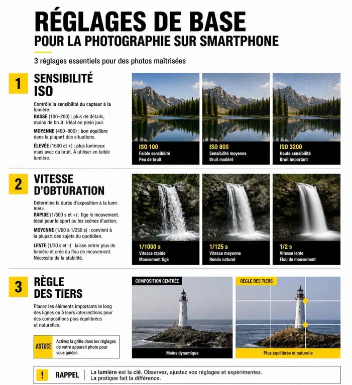 Infographie des réglages essentiels pour photographe smartphone