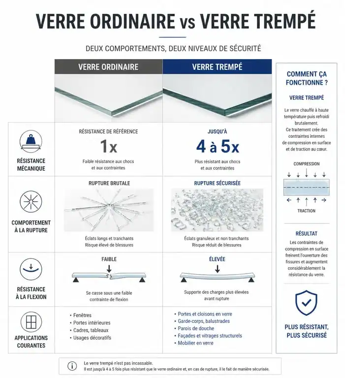 Comparatif technique entre verre ordinaire et verre trempé pour vos projets de vitrage