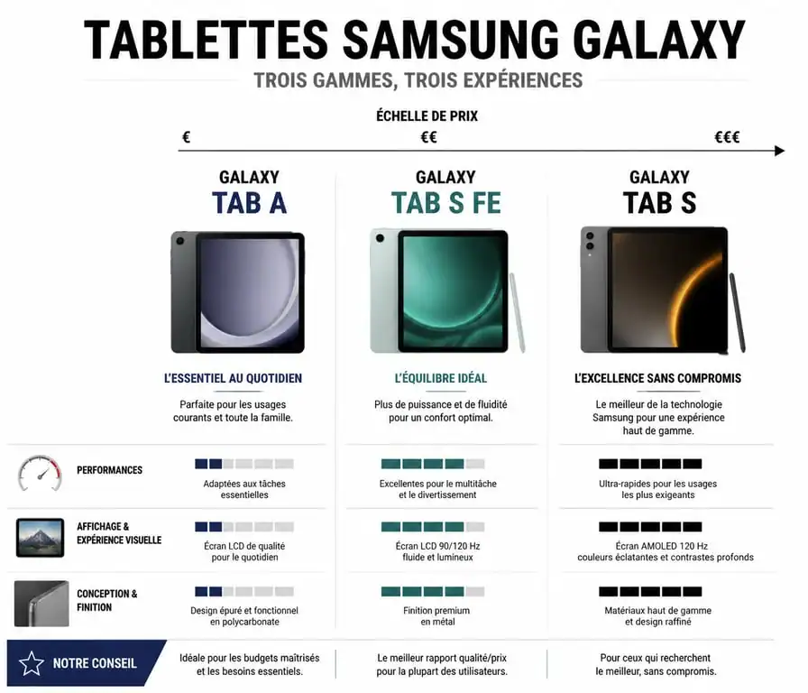Comparatif des prix et gammes des tablettes Samsung Galaxy Tab