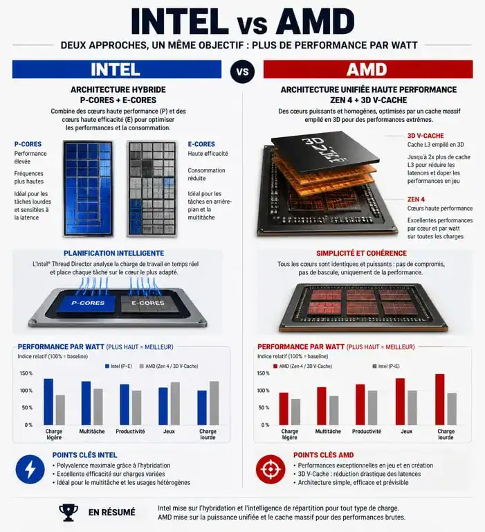 Infographie comparative des processeurs Intel et AMD pour aider au choix de son CPU