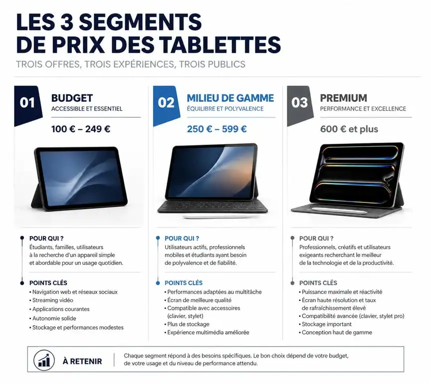 Comparatif des catégories de prix pour l'achat d'une tablette tactile