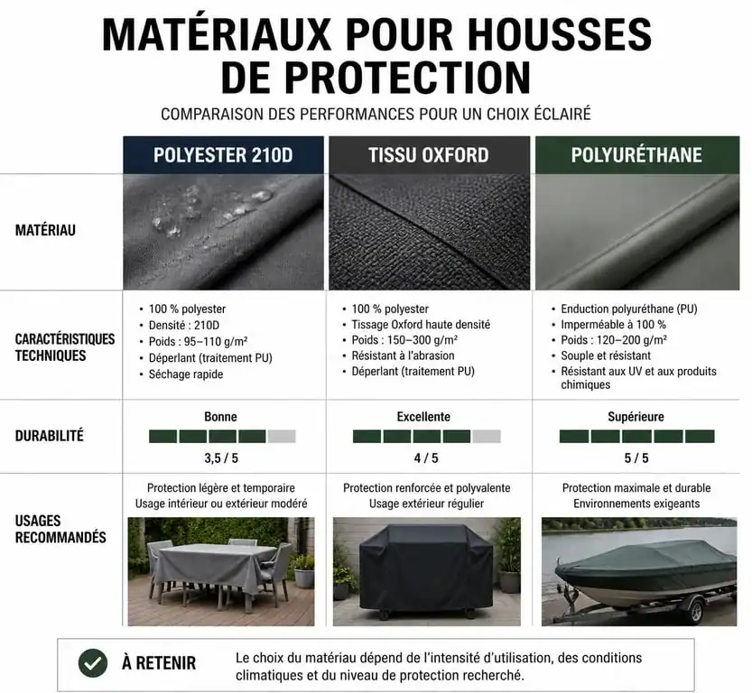 Infographie comparative des matériaux pour housse de protection de mobilier