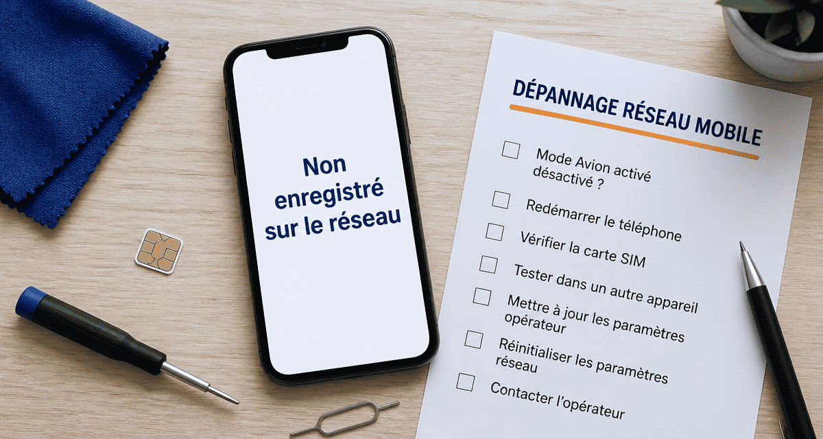 Non enregistré sur le réseau affiché sur smartphone