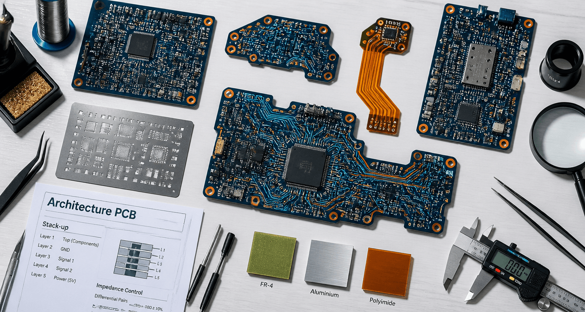 poste de travail avec circuits imprimés et outils