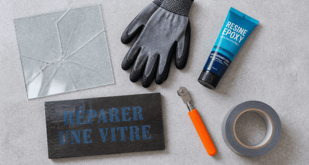 reparer vitre avec outils sur plan de travail