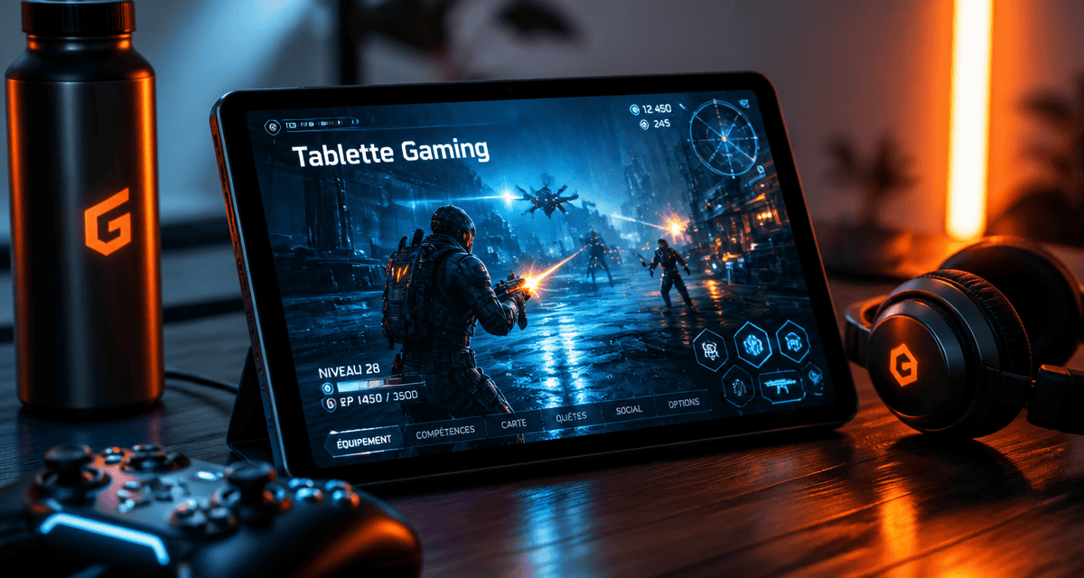 Tablette pour jeux avec accessoires gaming