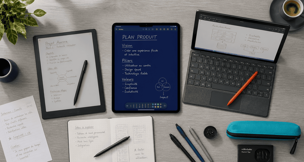 tablette prise de note e-ink multimédia surface sur bureau