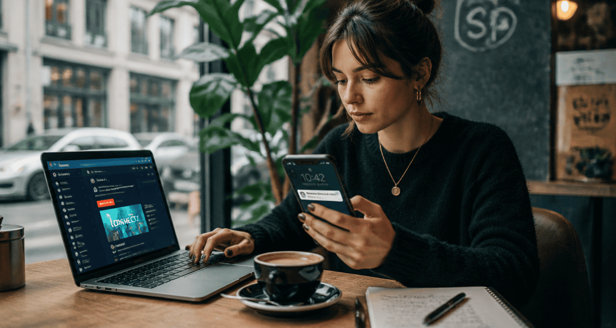 utilisation des réseaux sociaux femme café urbain