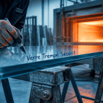 verre trempé sur tréteaux en atelier